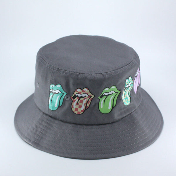 The Rolling Stones Unisex Cotton Bucket Hat - Multi-Tongue Pattern - Grey  L/XL