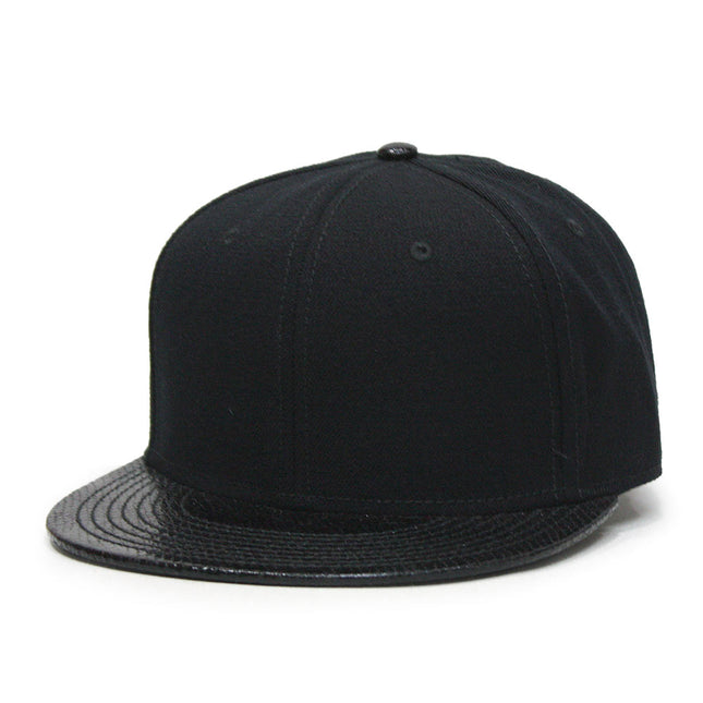 Wool Blend Snake Faux Leather Flat Bill Adjustable Snapback Hats Baseball Caps