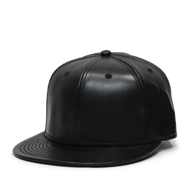 Faux Leather Flat Bill Adjustable Snapback Hats Baseball Caps