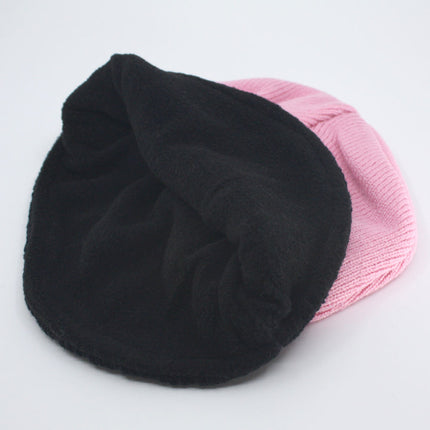 Trim and Fleece Lining Ear Flap Knit Beanie Hat Skull Cap