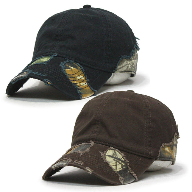 Camouflage Washed Cotton Twill Distressed Visor Low Profile Adjustable Baseball Cap