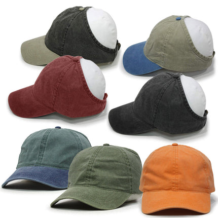 Ponytail Open Back Washed Cotton Adjustable Baseball Pickleball Sports Cap