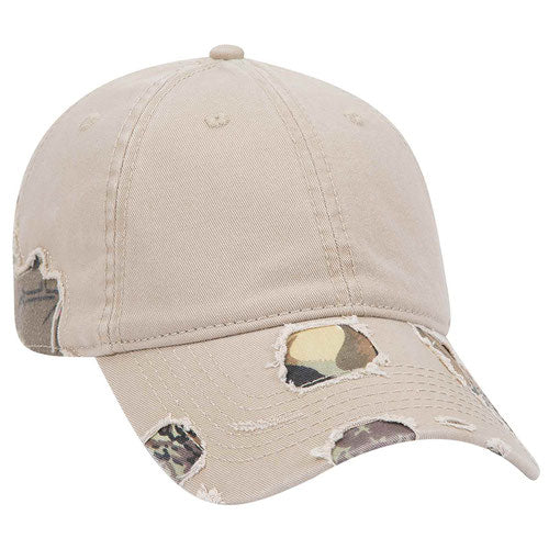 Camouflage Washed Cotton Twill Distressed Visor Low Profile Adjustable Baseball Cap