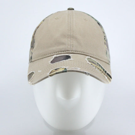Camouflage Washed Cotton Twill Distressed Visor Low Profile Adjustable Baseball Cap