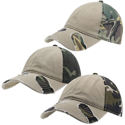 Camouflage Cotton Twill Distressed Visor Unstructured Adjustable Baseball Cap