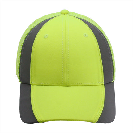 Reflective High Visibility Piping Neon Polyester Twill Low Profile Mesh Back Baseball Cap