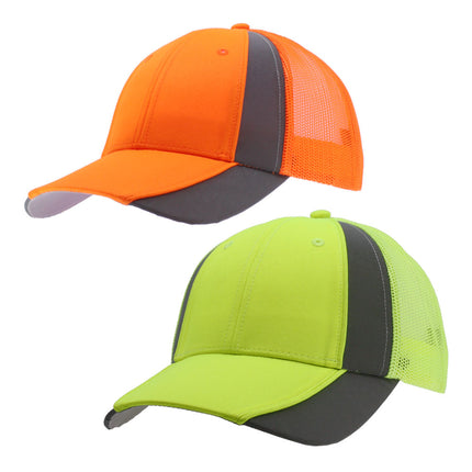 Reflective High Visibility Piping Neon Polyester Twill Low Profile Mesh Back Baseball Cap