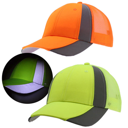 Reflective High Visibility Piping Neon Polyester Twill Low Profile Mesh Back Baseball Cap