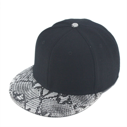 Wool Blend Snake Faux Leather Flat Bill Adjustable Snapback Hats Baseball Caps