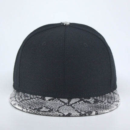 Wool Blend Snake Faux Leather Flat Bill Adjustable Snapback Hats Baseball Caps