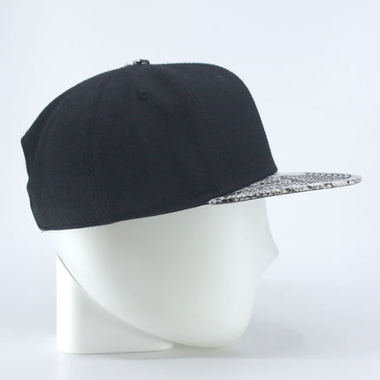 Wool Blend Snake Faux Leather Flat Bill Adjustable Snapback Hats Baseball Caps