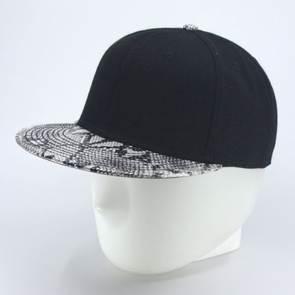 Wool Blend Snake Faux Leather Flat Bill Adjustable Snapback Hats Baseball Caps