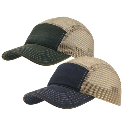 Vintage Washed Cotton Twill Soft Mesh Adjustable 5 Panel Camper Cap