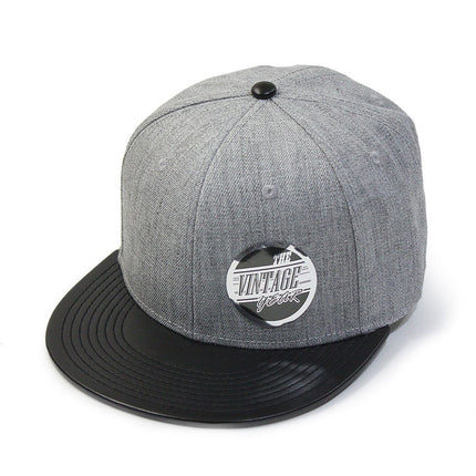 Wool Blend Faux Leather Flat Bill Adjustable Snapback Hats Baseball Caps