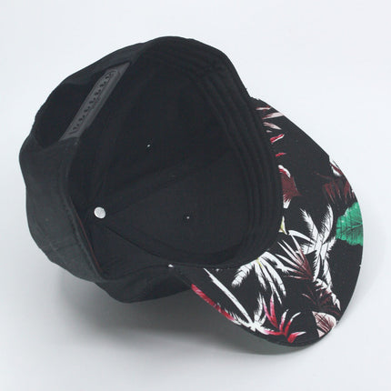 Palm Tree Black Square Flat Cotton Twill Adjustable Snapback Baseball Caps