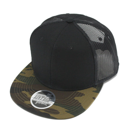 Camouflage Tone on Tone Cotton Twill Mesh Adjustable Flat Bill Snapback Baseball Cap