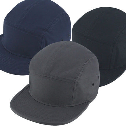 Solid Cotton Twill Square Flat Brim Adjustable 5 Panel Camper Cap