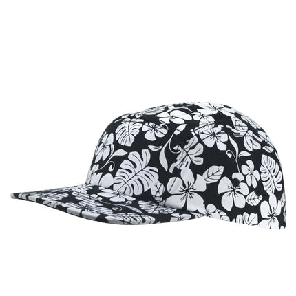 Floral Cotton Twill Flat Bill Adjustable Flower Black 5 Panel Camper Cap