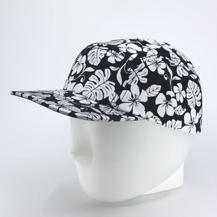Floral Cotton Twill Flat Bill Adjustable Flower Black 5 Panel Camper Cap