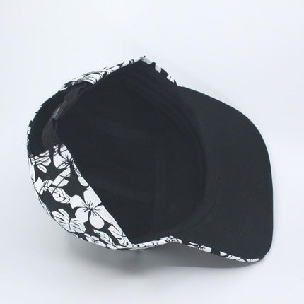 Floral Cotton Twill Flat Bill Adjustable Flower Black 5 Panel Camper Cap