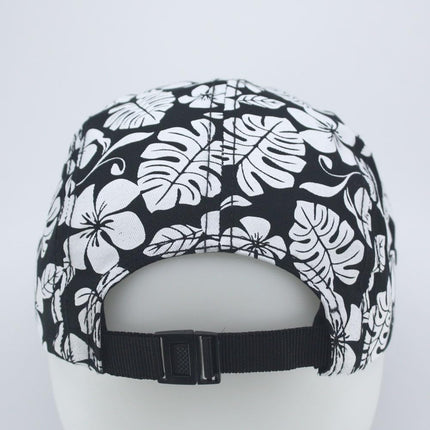 Floral Cotton Twill Flat Bill Adjustable Flower Black 5 Panel Camper Cap