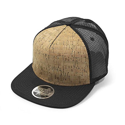 Cork Square Flat Visor 5 Panel Mesh Adjustable Snapback Trucker Caps