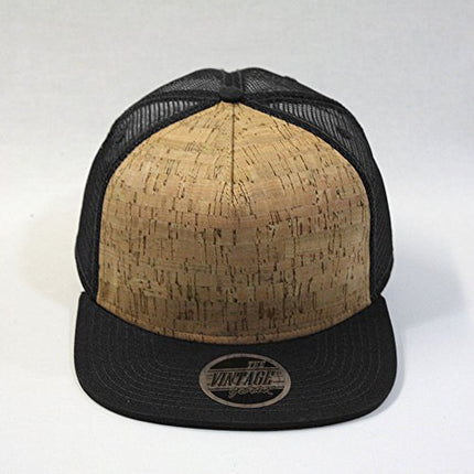 Cork Square Flat Visor 5 Panel Mesh Adjustable Snapback Trucker Caps
