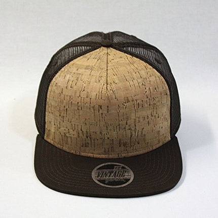 Cork Square Flat Visor 5 Panel Mesh Adjustable Snapback Trucker Caps