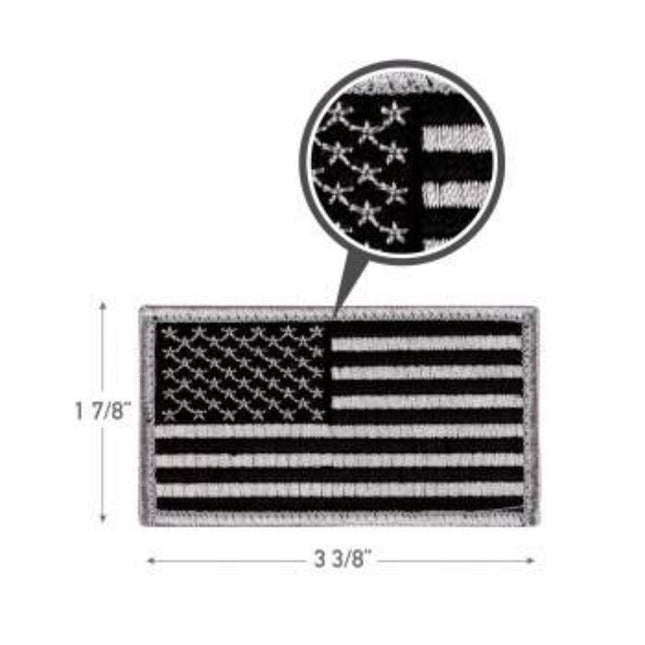 American Flag Patch  Hook Back - Black Silver