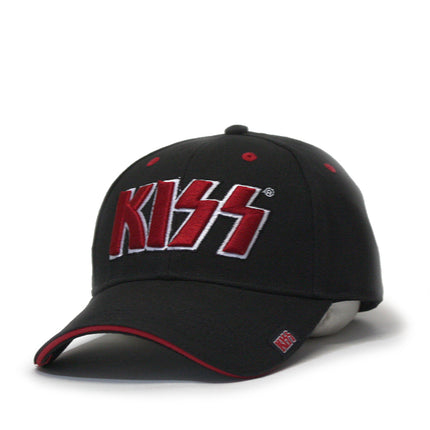 KISS Unisex Cotton Adjustable Baseball Cap Red on White Logo Black
