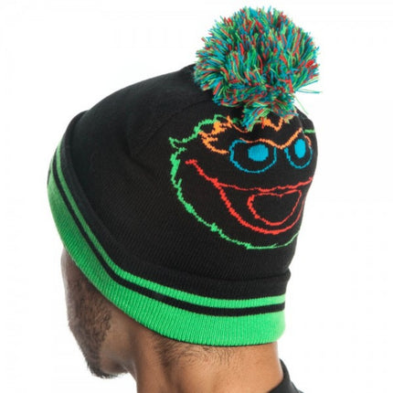 Sesame Street Oscar The Grouch Day Glow Black Knit Beanie