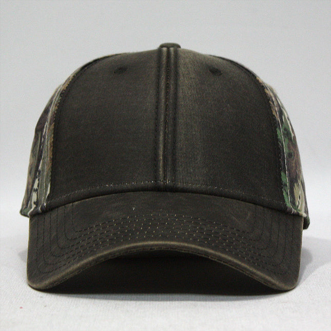 Camouflage Brown Heavy Washed Wax Coated Structured Adjustable Low Profile Baseball Cap
