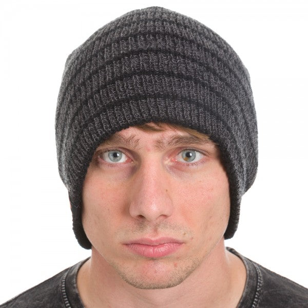 Dickies Reversible Stripe Fleece Slouch Knit Cuff Beanie Black/Grey