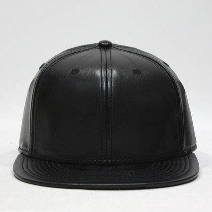 Faux Leather Flat Bill Adjustable Snapback Hats Baseball Caps