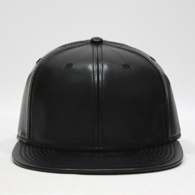Faux Leather Flat Bill Adjustable Snapback Hats Baseball Caps