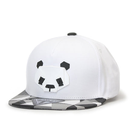 Kids Panda Origami Sculpture Youth Flat Bill Snapback Baseball Cap White