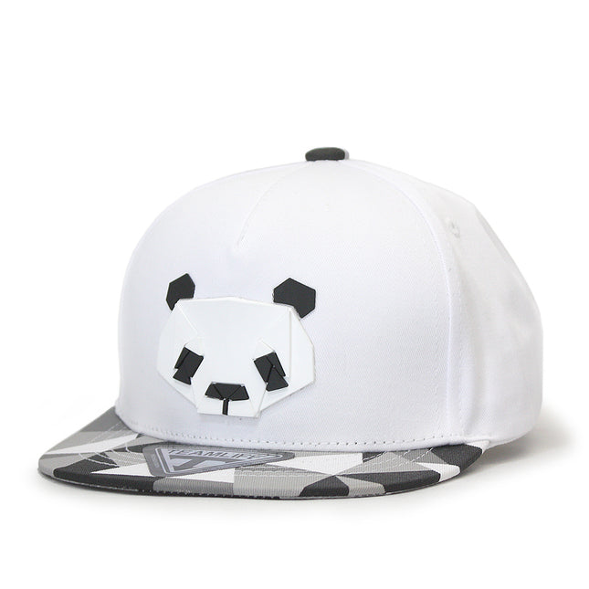 Kids Panda Origami Sculpture Youth Flat Bill Snapback Baseball Cap White