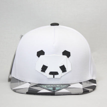 Kids Panda Origami Sculpture Youth Flat Bill Snapback Baseball Cap White