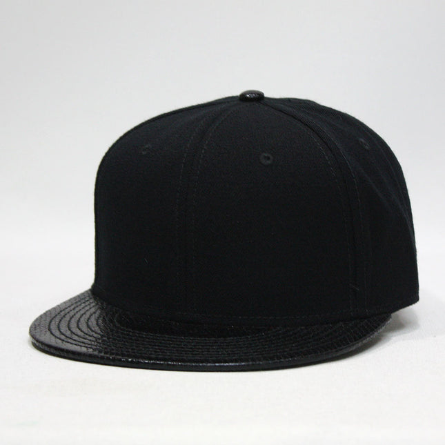 Wool Blend Snake Faux Leather Flat Bill Adjustable Snapback Hats Baseball Caps