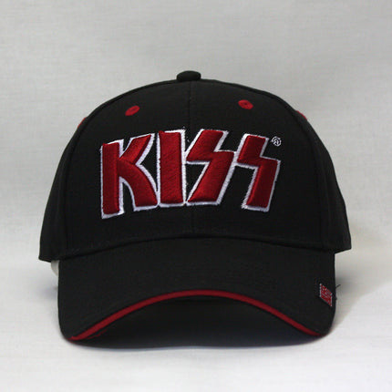 KISS Unisex Cotton Adjustable Baseball Cap Red on White Logo Black
