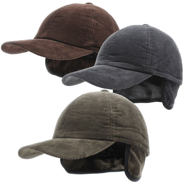 Solid Men's Corduroy Warmer Flap Winter Baseball Cap