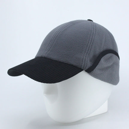 Anti Pilling Corduroy Bill Fold-able Earflap Fleece Trapper Baseball Cap