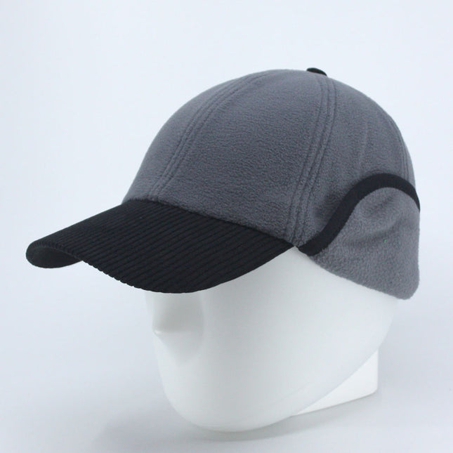 Anti Pilling Corduroy Bill Fold-able Earflap Fleece Trapper Baseball Cap