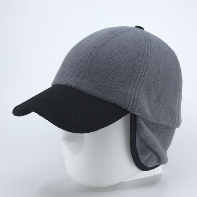Anti Pilling Corduroy Bill Fold-able Earflap Fleece Trapper Baseball Cap