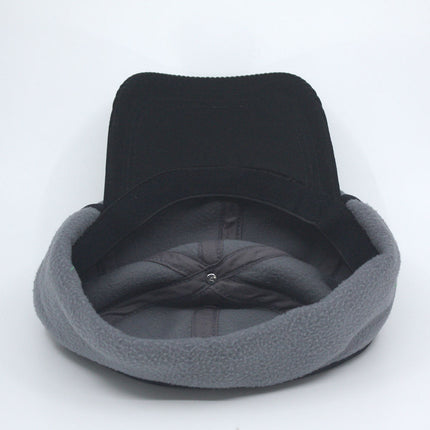 Anti Pilling Corduroy Bill Fold-able Earflap Fleece Trapper Baseball Cap