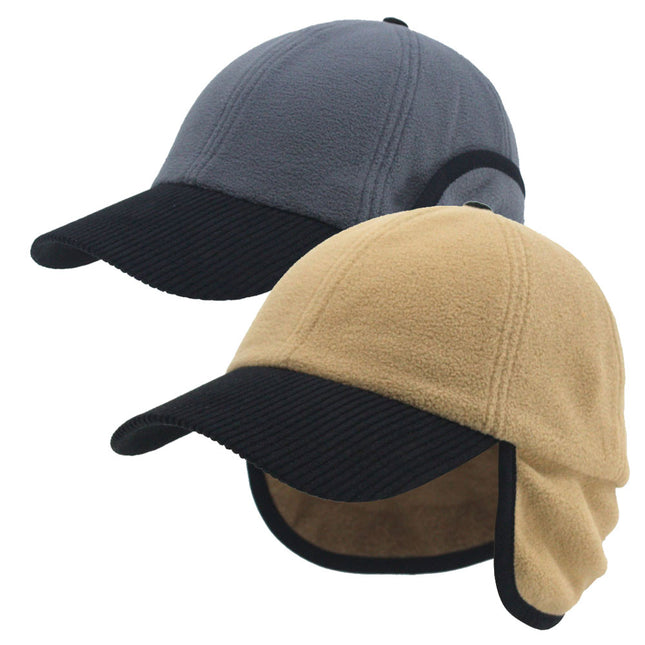 Anti Pilling Corduroy Bill Fold-able Earflap Fleece Trapper Baseball Cap