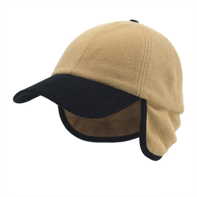 Anti Pilling Corduroy Bill Fold-able Earflap Fleece Trapper Baseball Cap
