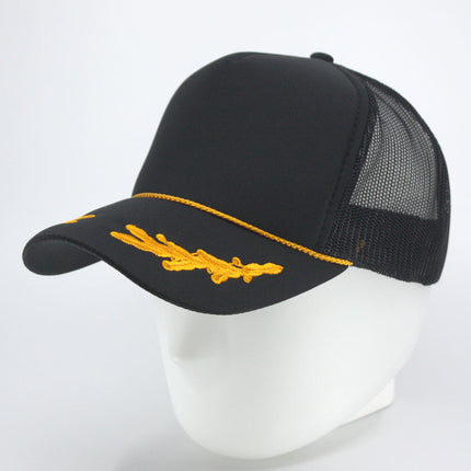 High Crown Black Oak Form Adjustable Mesh Trucker Baseball Cap