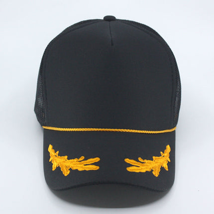 High Crown Black Oak Form Adjustable Mesh Trucker Baseball Cap