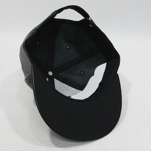 Faux Leather Flat Bill Adjustable Snapback Hats Baseball Caps